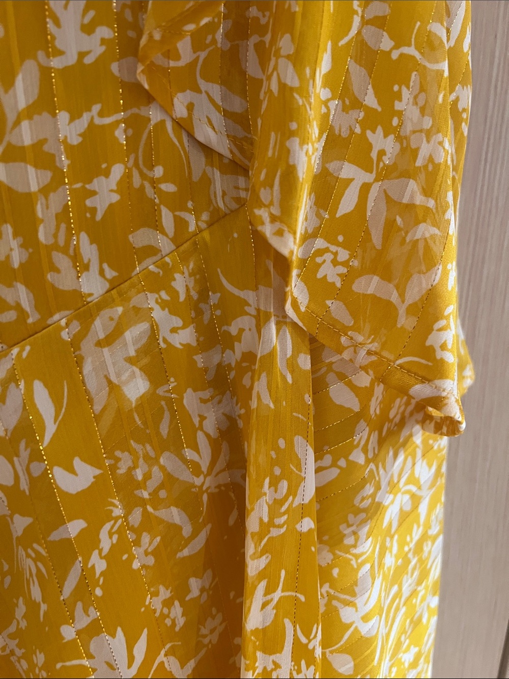 BCBGMaxAzria Yellow Floral High-Low Ruffle Dress - Picture 9 of 10